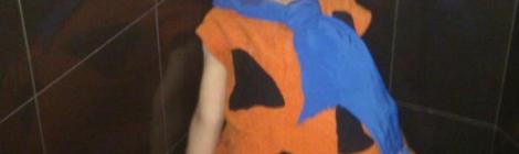 Child's homemade Fred Flintstone costume for Blue Dolphin Polly's Fancy Dress party